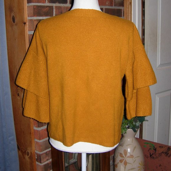 Madewell Yellow Tier Bell Sleeve Pullover Sweater Wool Blend XS - Picture 5 of 11